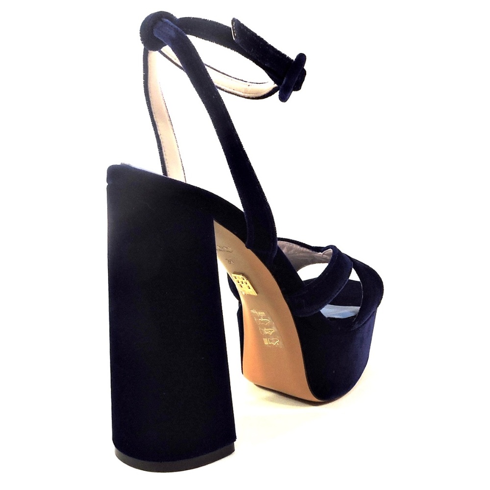 HILL HOUSE 🇮🇹 WOMEN'S BLUE VELVET FASHION HEELED SANDALS - Picture 5 of 9